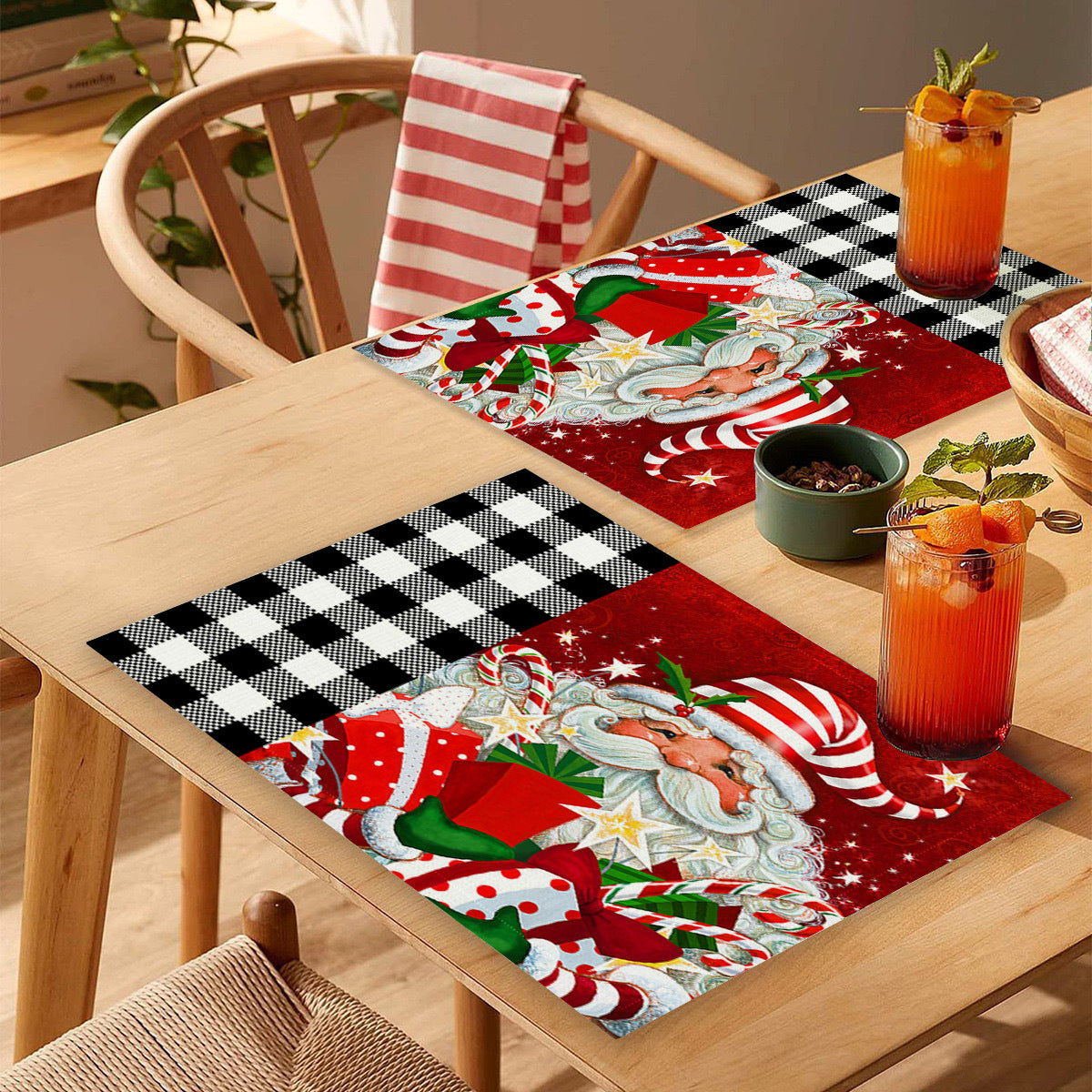 Wholesale 10pcs/pack Household Christmas Linen Printed Placemats Christmas Dining Table Non-Slip Heat Insulation Mats Wholesale Western Dining Table